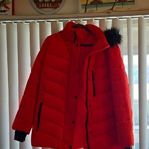 London Fog Red Puffer Jacket with Black Accents